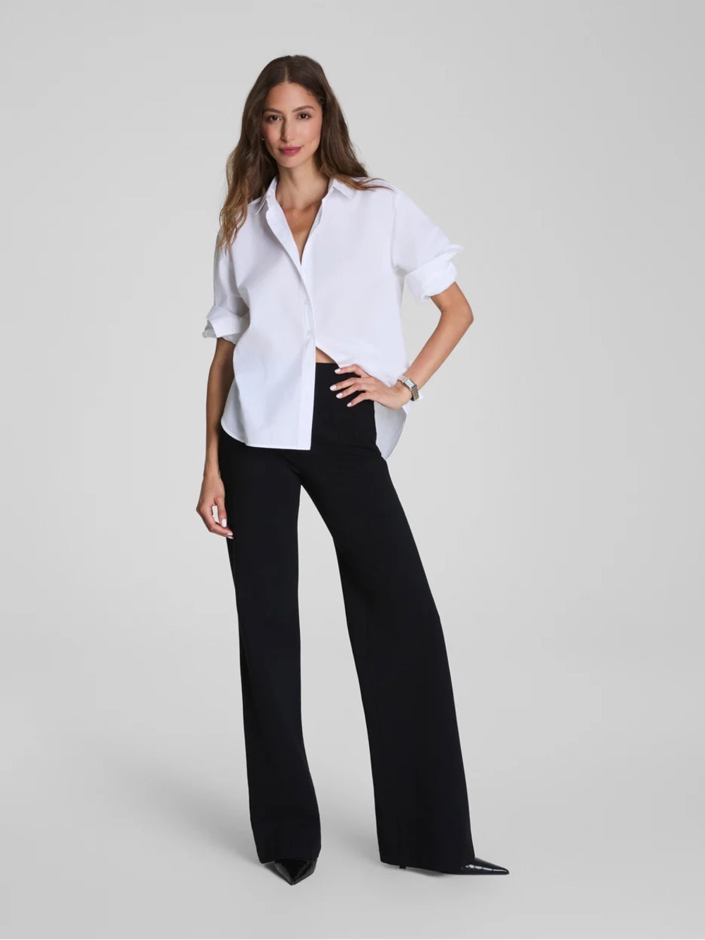 NWT SPANX Perfect Fit Black High-Rise Wide-Leg Pant Trousers S petite chic
